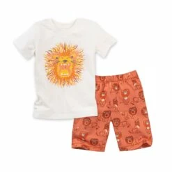People Wear Organic Sommer Pyjama Löwe Shorty Weiß / Orange Bio-Baumwolle
