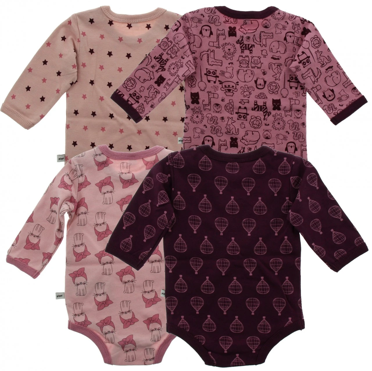 Pippi Langarm Body Kätzchen & Balloons Lila/rosa 4er Pack Baumwolle 2 Pippi Langarm Body Kätzchen & Balloons Lila/rosa 4er Pack Baumwolle – Bild 2