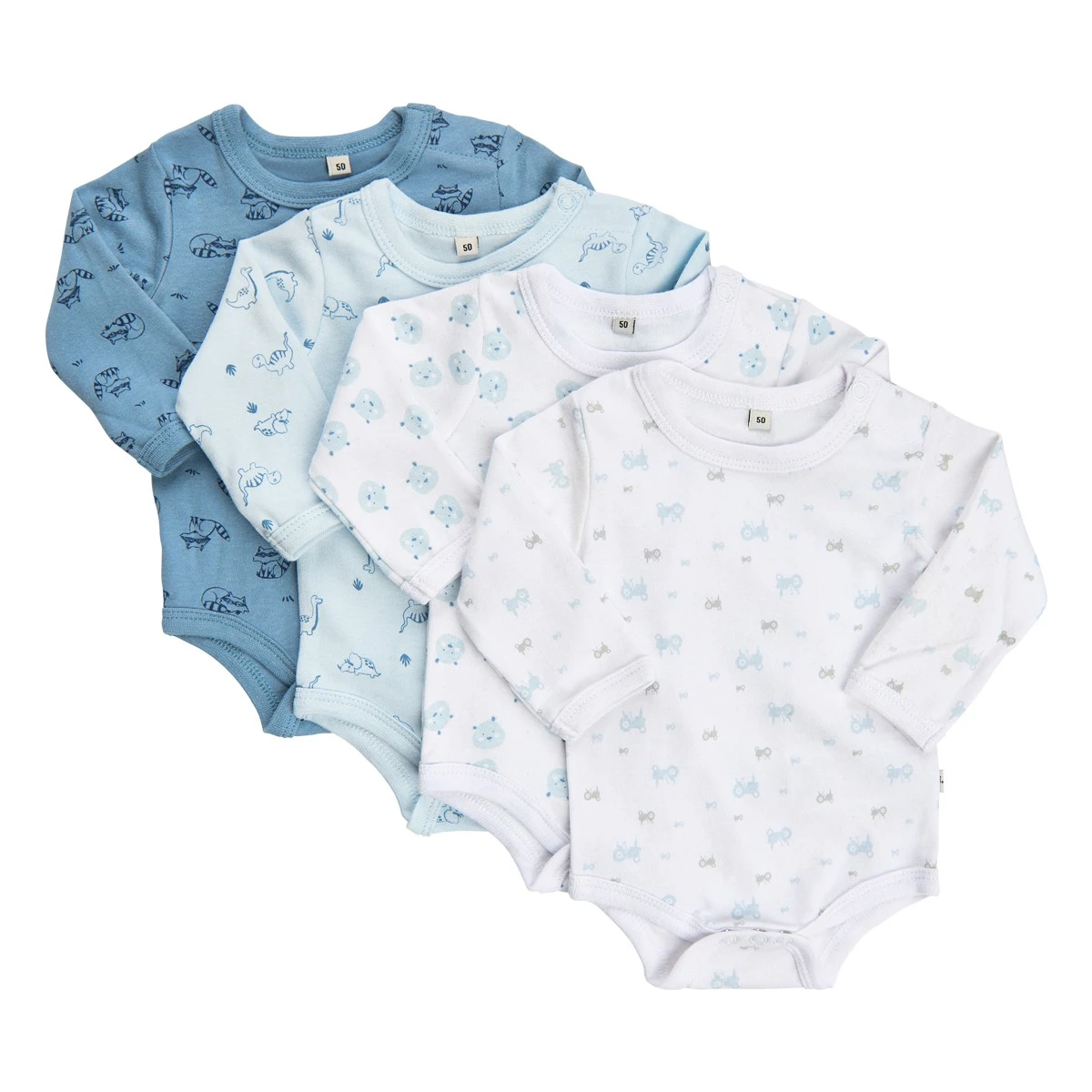 Pippi Langarm Body Blau/weiß Traktor & Tiere 4er Pack Baumwolle 1 Pippi Langarm Body Blau/weiß Traktor & Tiere 4er Pack Baumwolle