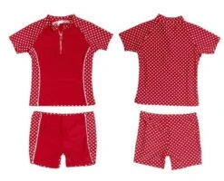 Playshoes UV Schutz Anzug Mädchen Set Shirt + Shorts Rot Mit Punkten