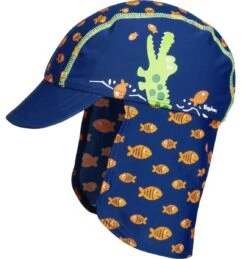 Playshoes UV Schutz Sonnenhut Sonnenmütze Marine Mit Krokodil Und Fischen