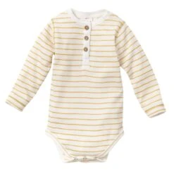 People Wear Organic Langarm-Body Honiggelb Geringelt