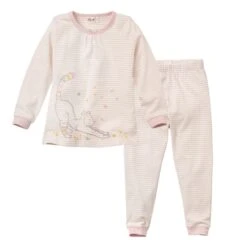 Mädchen Schlafanzug Katze Rosa Ringel Bio-Baumwolle