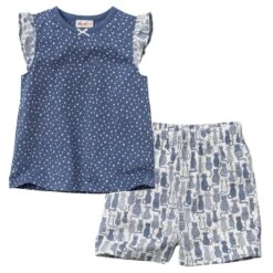 People Wear Organic Mädchen Sommer Pyjama Kurz Blau Bio-Baumwolle
