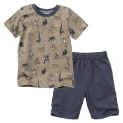 People Wear Organic Jungen Sommer Pyjama Kurz Khaki / Dunkelblau Bio-Baumwolle