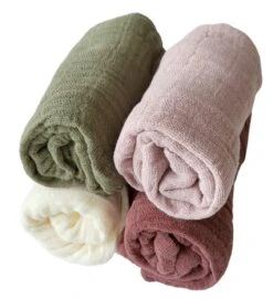 Pippi Babywear Mulltücher Beige Rose + Moos 4er Pack Organic