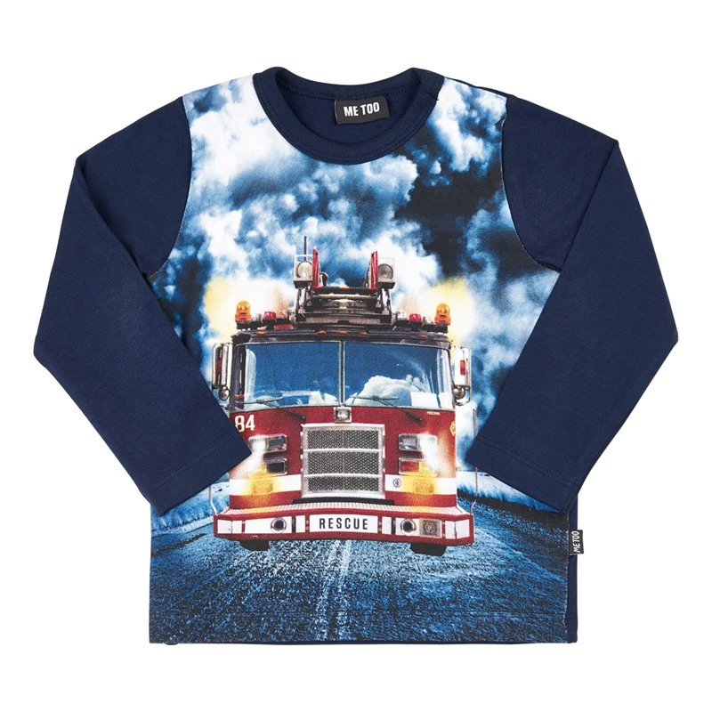 Metoo Langarmshirt Blau Mit Feuerwehrauto 1 Metoo Langarmshirt Blau Mit Feuerwehrauto