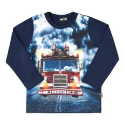 Metoo Langarmshirt Blau Mit Feuerwehrauto