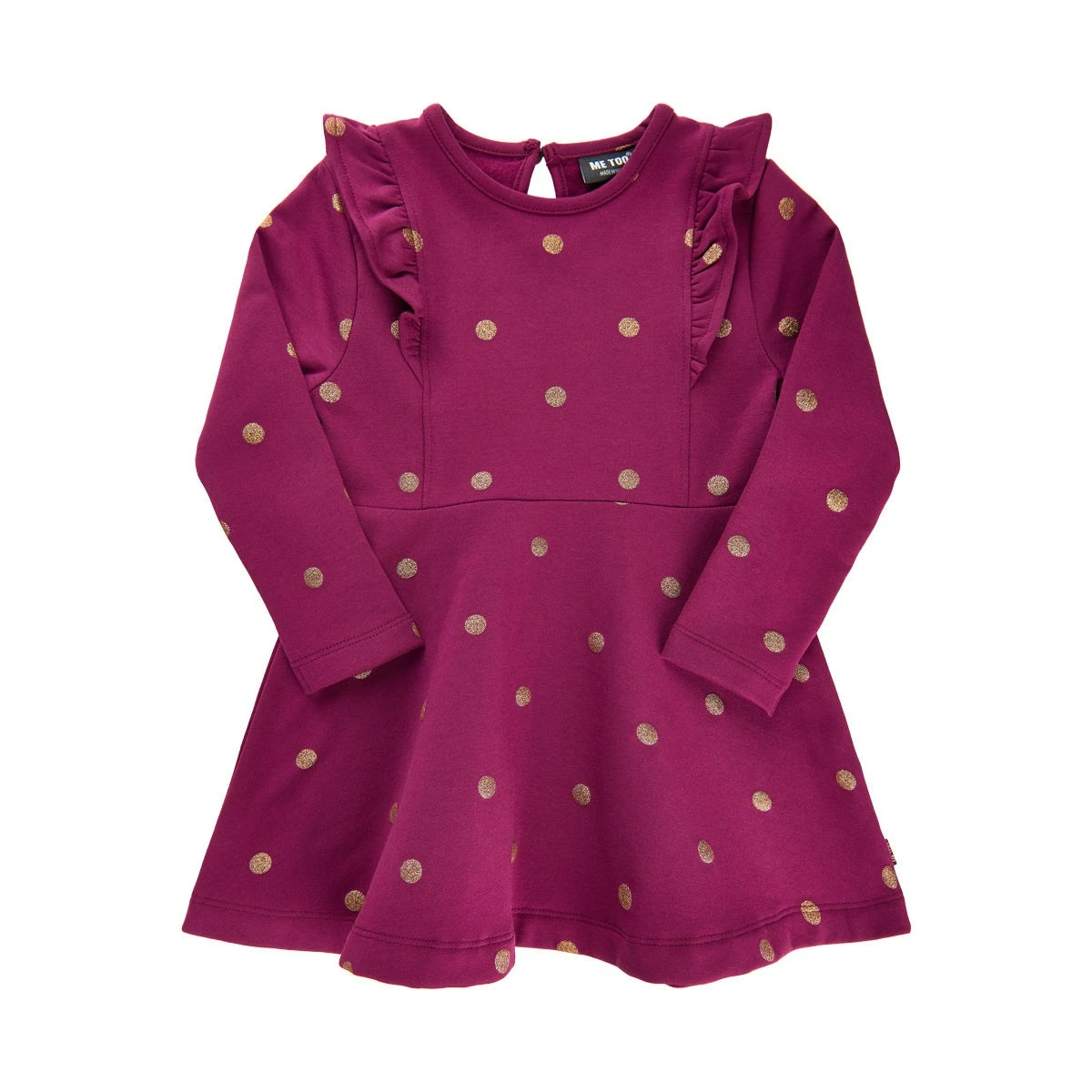 MeToo Mädchen Kleid Purple Mit Schimmernden Goldpunkten 1 MeToo Mädchen Kleid Purple Mit Schimmernden Goldpunkten