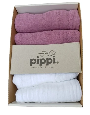 Pippi Mulltücher 4er Pack Weiß/mauve Organic Baumwolle 2 Pippi Mulltücher 4er Pack Weiß/mauve Organic Baumwolle – Bild 2