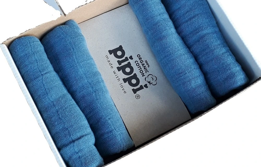 Pippi Babywear Mulltücher 4er Pack Mittelblau Organic Baumwolle 3 Pippi Babywear Mulltücher 4er Pack Mittelblau Organic Baumwolle – Bild 3