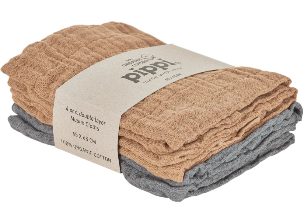 Pippi Babywear Mulltücher Nougat/grau 4er Pack Organic 1 Pippi Babywear Mulltücher Nougat/grau 4er Pack Organic