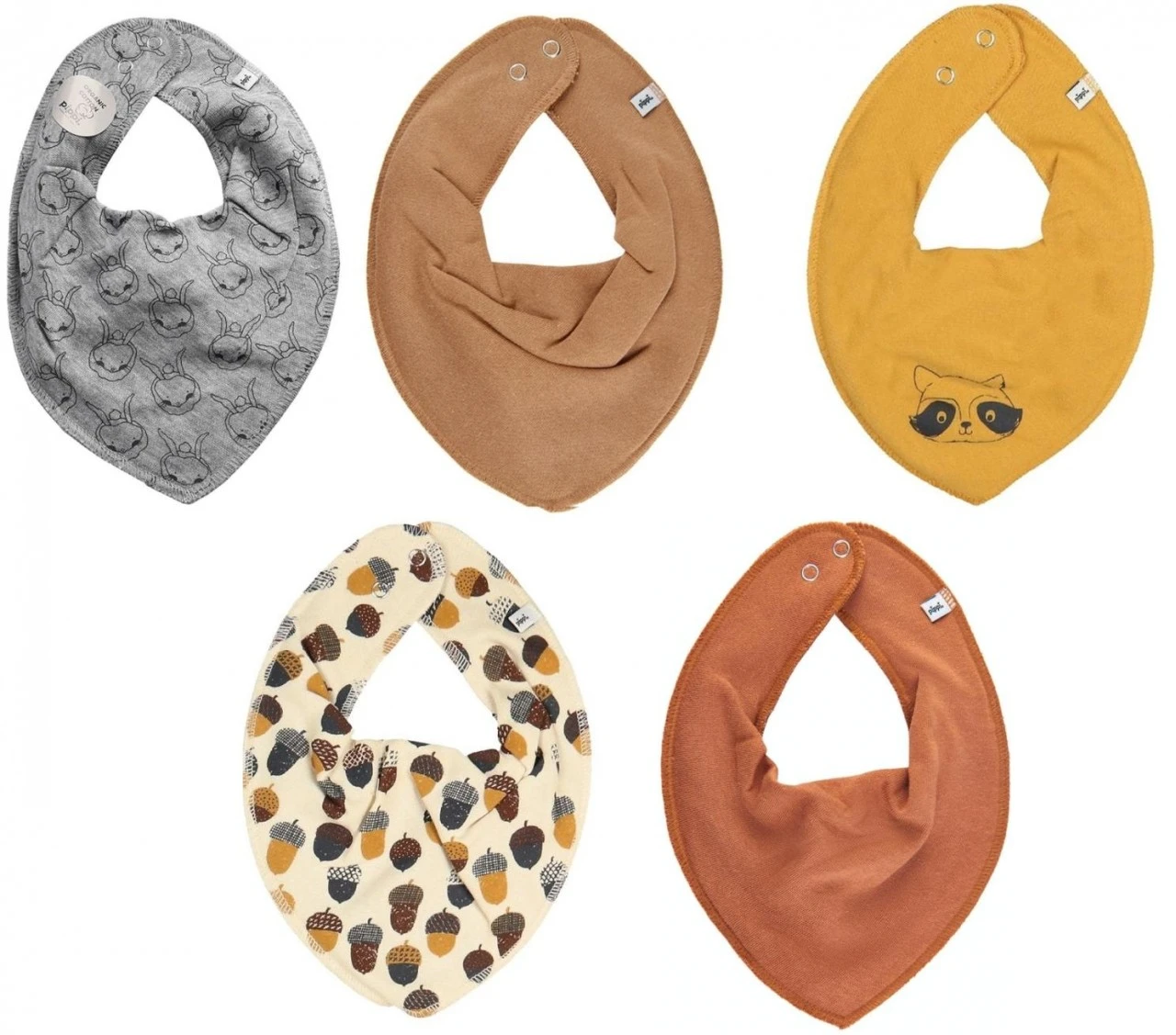 Pippi Halstücher 5er Set Waschbär + Hasen 1 Pippi Halstücher 5er Set Waschbär + Hasen