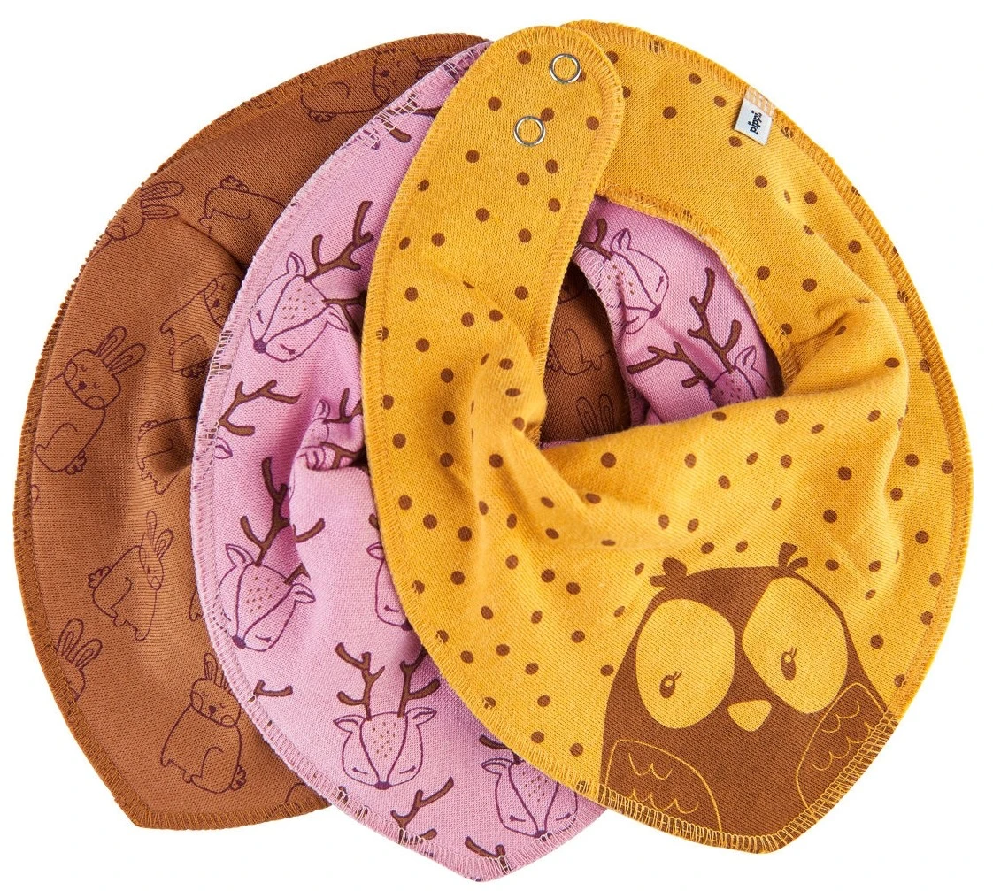 Pippi 3er Set Halstücher Waldtiere Maisgelb Eule, Reh + Häschen 1 Pippi 3er Set Halstücher Waldtiere Maisgelb Eule, Reh + Häschen