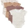Pippi Kurzarm Bodys 4er Pack Blümchen + Waldtiere Nougat/creme