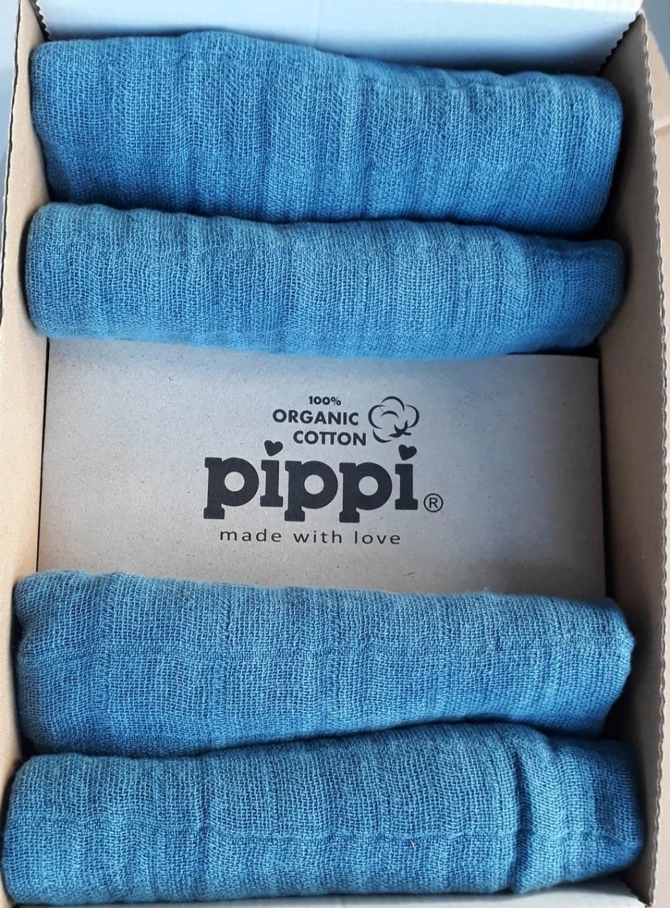 Pippi Babywear Mulltücher 4er Pack Mittelblau Organic Baumwolle 2 Pippi Babywear Mulltücher 4er Pack Mittelblau Organic Baumwolle – Bild 2