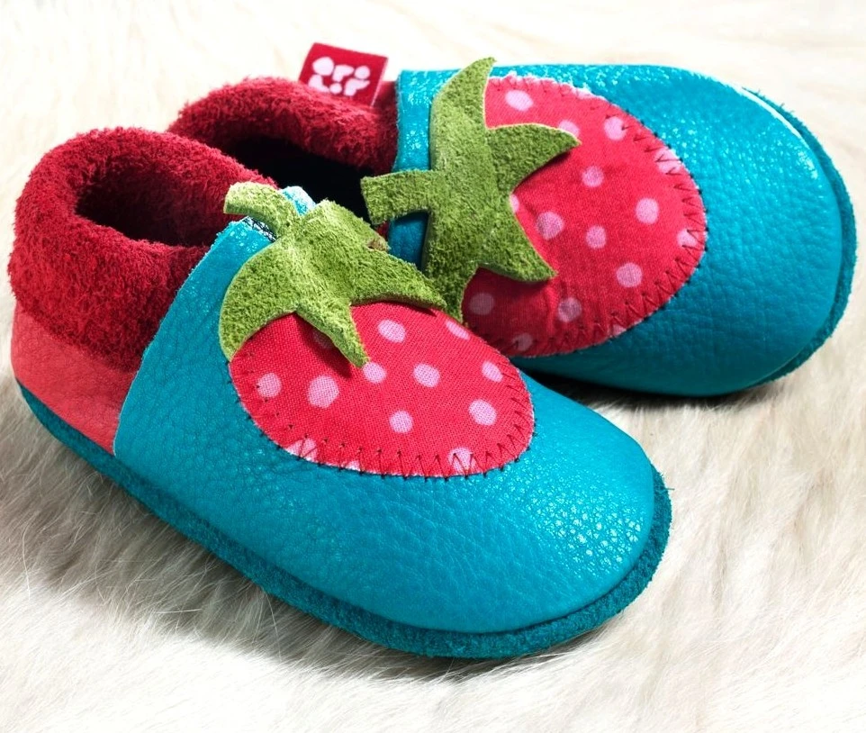 Orangenkinder Hausschuhe Erdbeere Türkis/rot 2 Orangenkinder Hausschuhe Erdbeere Türkis/rot – Bild 2