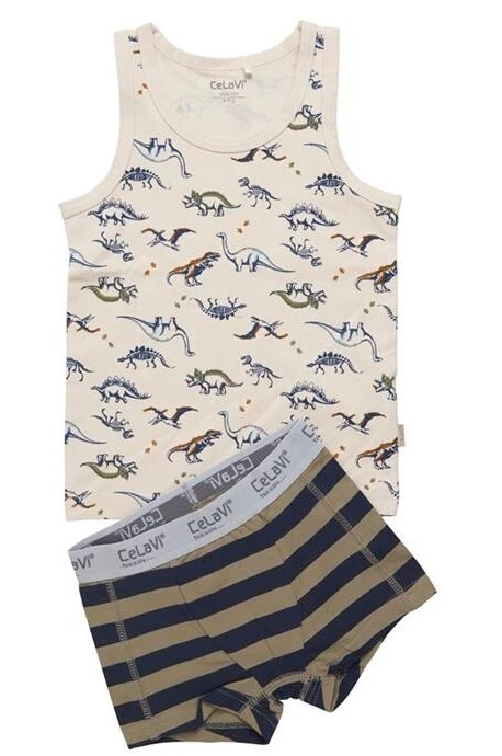 Celavi Unterwäsche 2 Teiler Dinosaurier Sand/oliv Blockstreifen 1 Celavi Unterwäsche 2 Teiler Dinosaurier Sand/oliv Blockstreifen